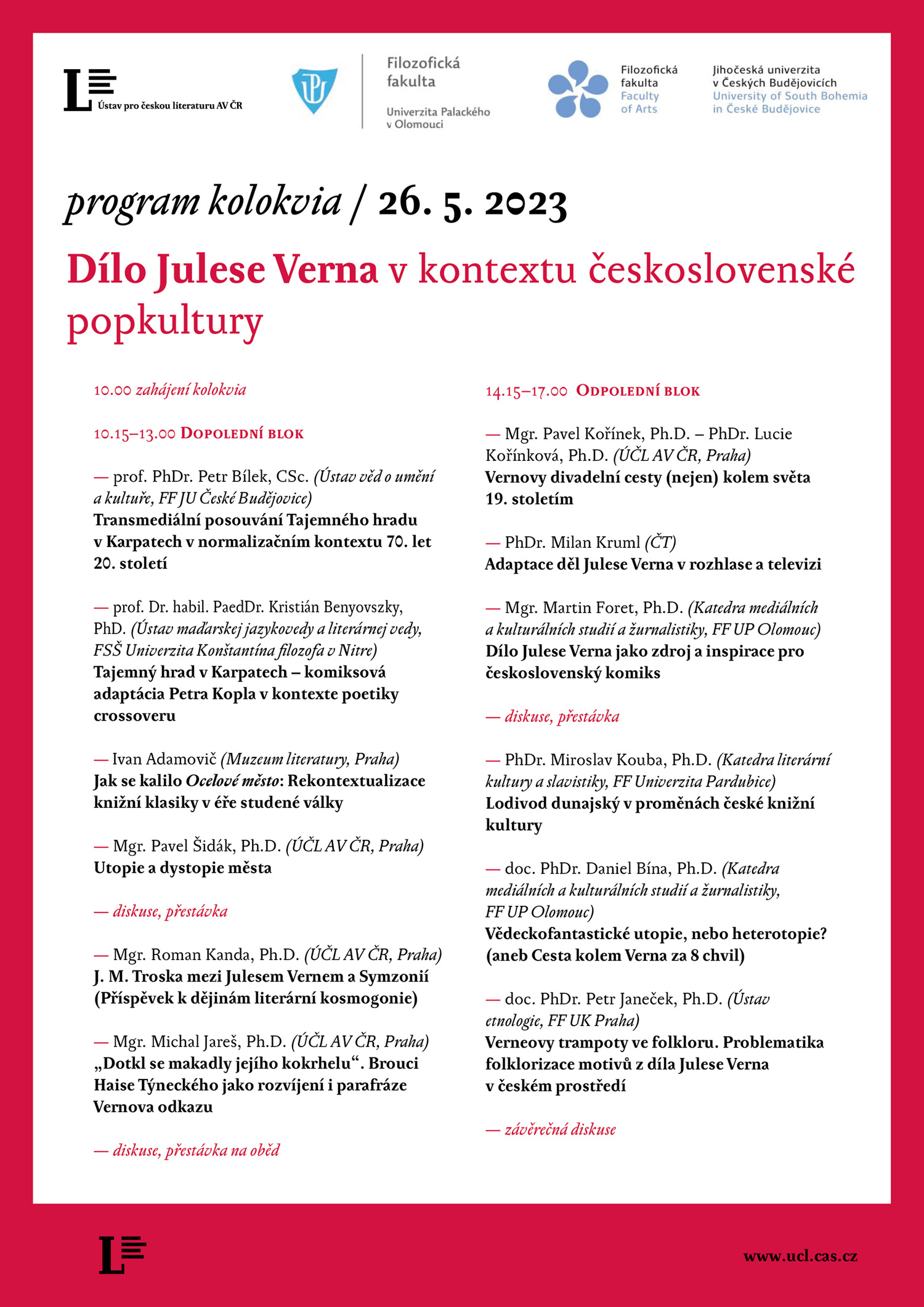 program kolokvium Dílo Julese Verna v kontextu československé popkultury
