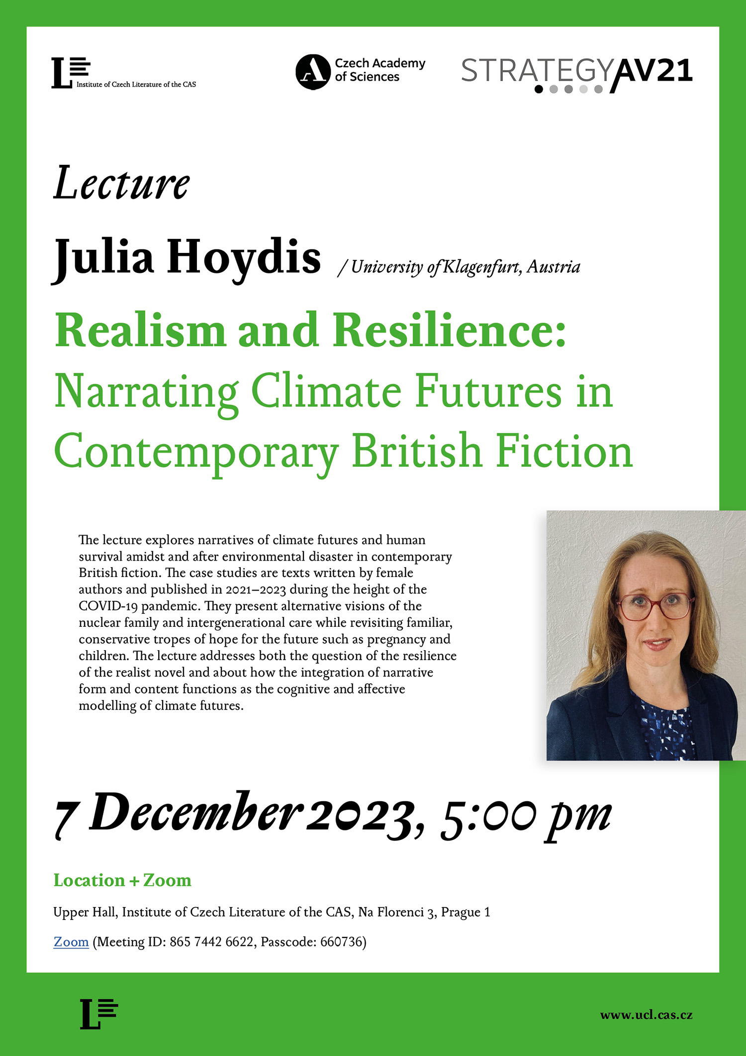 pozvánka na přednášku: Julia Hoydis — Narrating Climate Futures in Contemporary British Fiction
