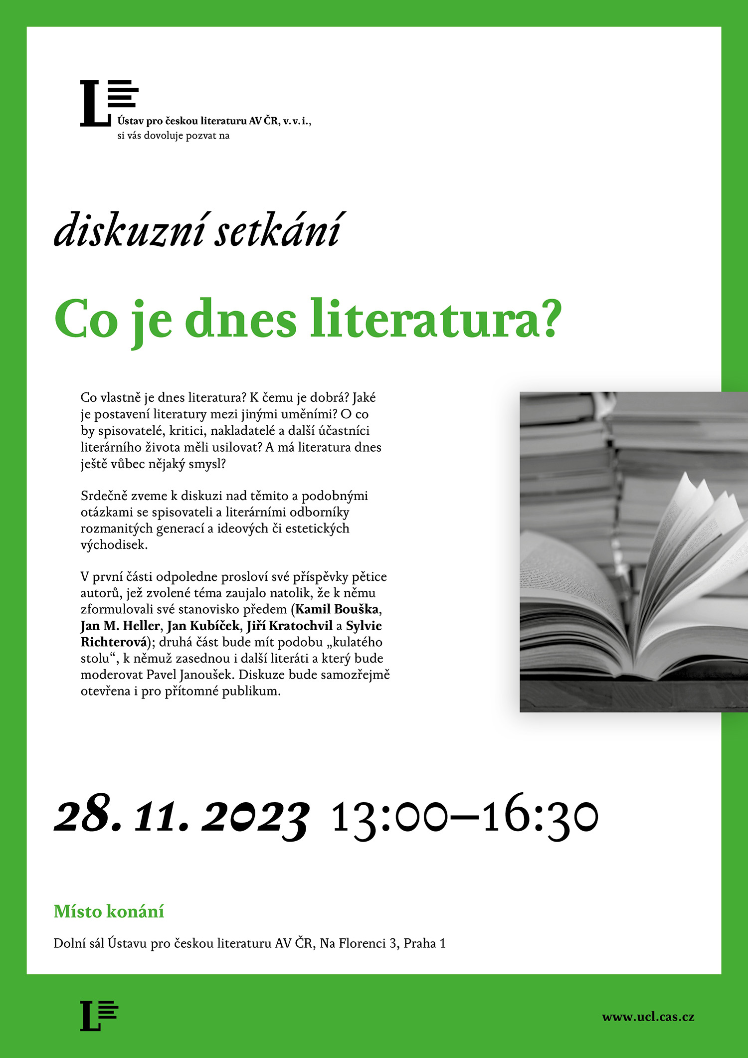 pozvánka diskuzní setkání Co je dnes literatura?