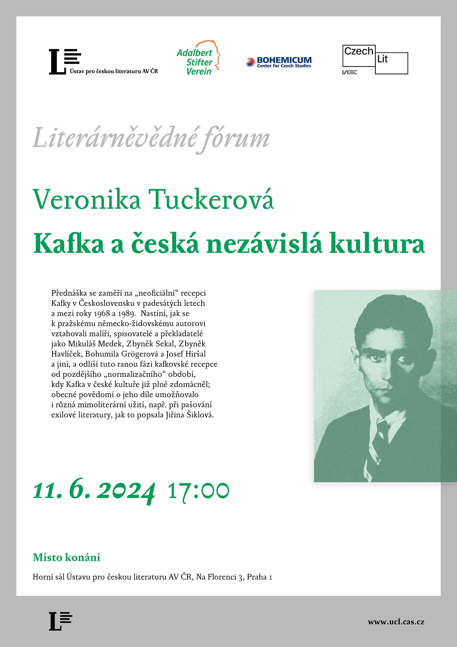pozvánka na přednášku Veroniky Tuckerové Kafka a česká nezávislá kultura (11. 6. 2024)
