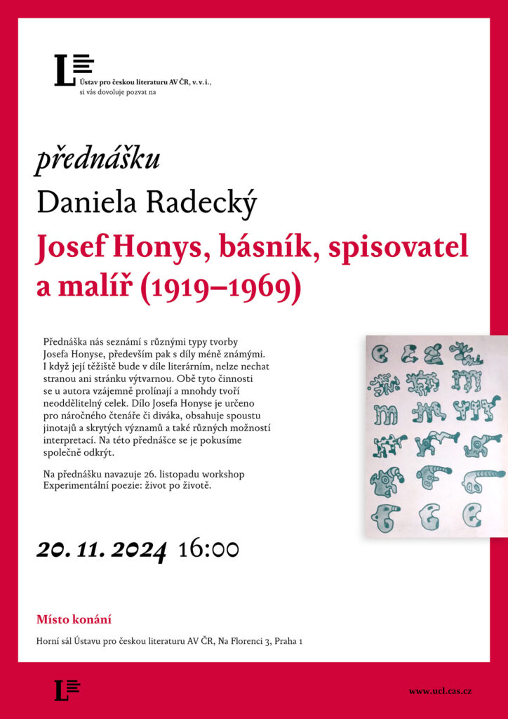 pozvánka na přednášku – Daniela Radecký: Josef Honys, básník, spisovatel a malíř