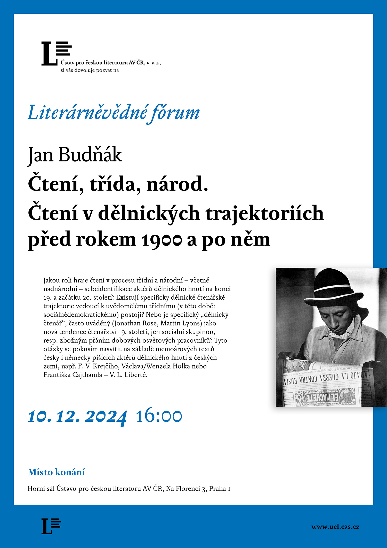 Jan Budňák: Čtení, třída, národ. Přednáška LVF 10. 12. 2024