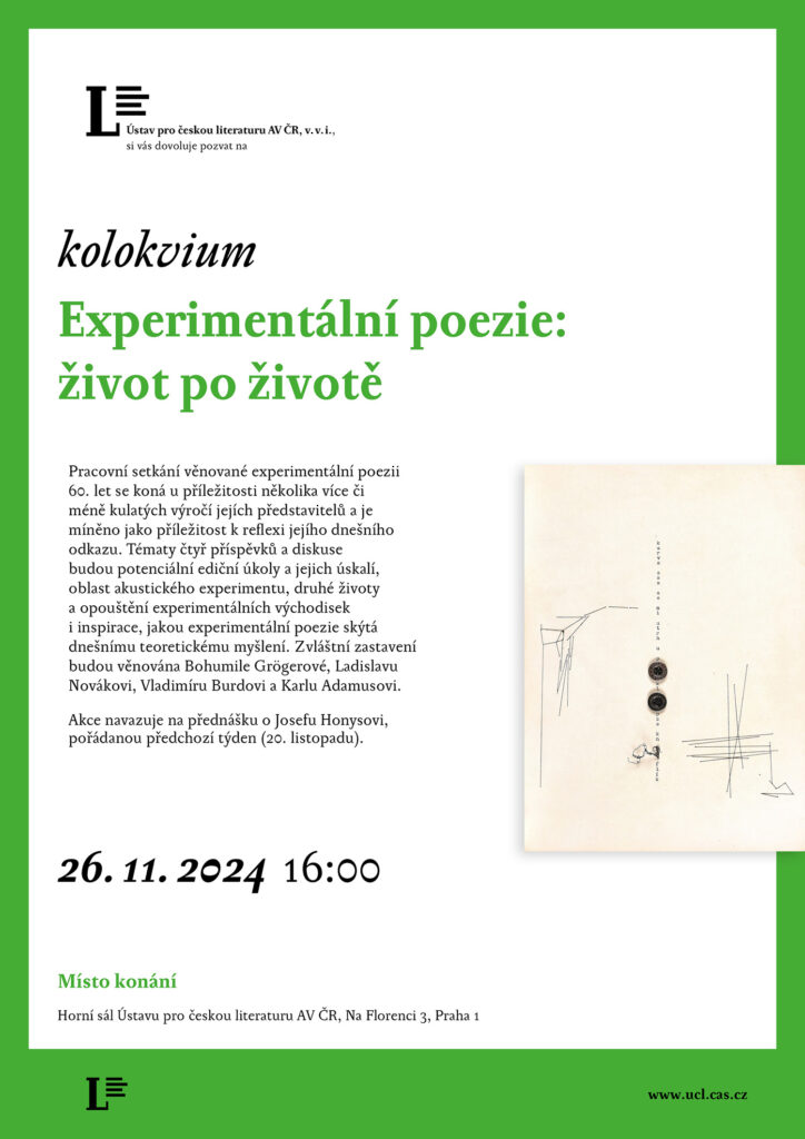 pozvánka na kolokvium Experimentální poezie: život po životě (26. 11. 2024)